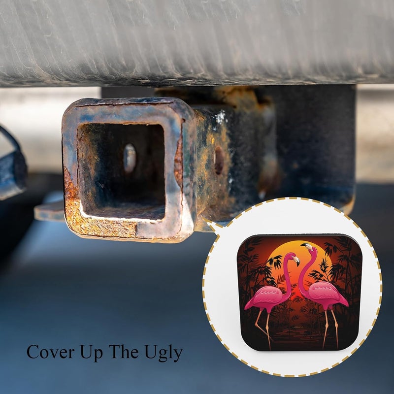 Tnomchey Flamingo Tow Hitch Cover Pink Flamingos Tropical Peaceful Sunset Couple Love Bird Tow Receiver Tube Plug Cap Sturdy Hitch Ball Insert Compatible for Pickups Trucks Cars - Image 4